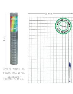 Malla Electrosoldada Galvanizada 25x25 / 1,60 / 100 cm. GD Rollo 25 metros. - Imagen 1