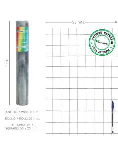 Malla Electrosoldada Galvanizada 50x25 / 2,00 / 100 cm. GA Rollo 25 metros - Imagen 1