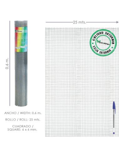 Malla Electrosoldada Galvanizada 6x6 / 60 cm. Rollo 25 Metros Uso Domestico - Imagen 1