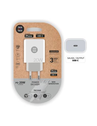 Cargador pd 20 w rápido usb-c blanco