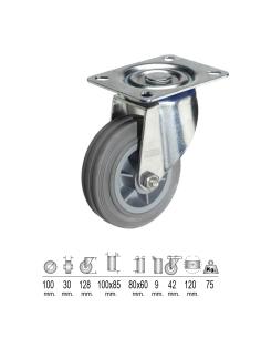Rueda Industrial Goma Gris Placa 100 mm. - Imagen 1