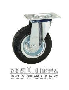 Rueda Industrial Goma Negra Placa  140 mm. - Imagen 1