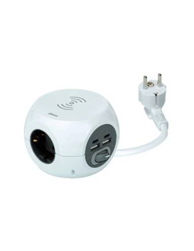 Combiball múltipla base carregamento sem fio + 3 tomadas (2pt+t) + 2 usb a + 2 usb c. branco