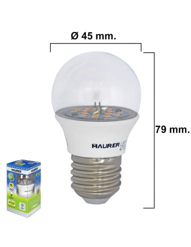 Bombilla Led Esferica Transparente Rosca E27 5 W. 40 W. 470 lúmenes.Luz calida. (3000°K).