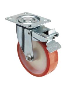 Rueda Industrial Poliuretano Placa con freno 125 mm. - Imagen 1