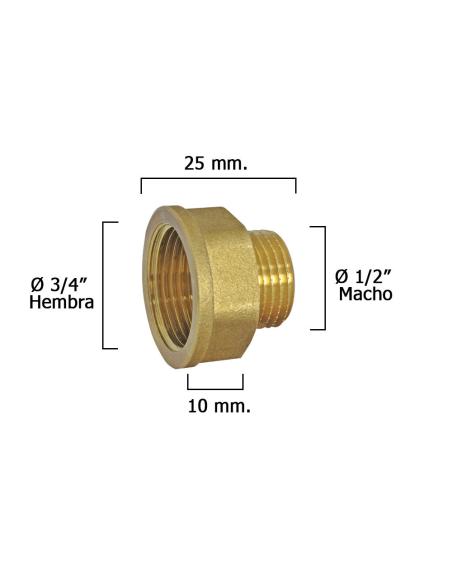 Alargadera Hexagonal Reduccion Pulida 1/2 Macho - 3/4 hembra x M10 - Imagen 1