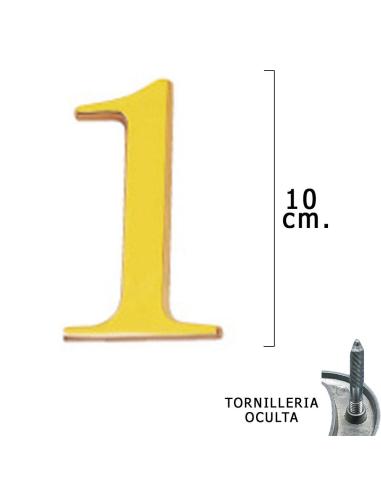 Numero Latón "1" 10 cm. con Tornilleria Oculta (Blister 1 Pieza) - Imagen 1