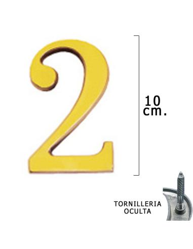 Numero Latón "2" 10 cm. con Tornilleria Oculta (Blister 1 Pieza) - Imagen 1