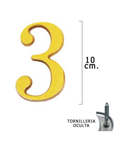 Numero Latón "3" 10 cm. con Tornilleria Oculta (Blister 1 Pieza) - Imagen 1