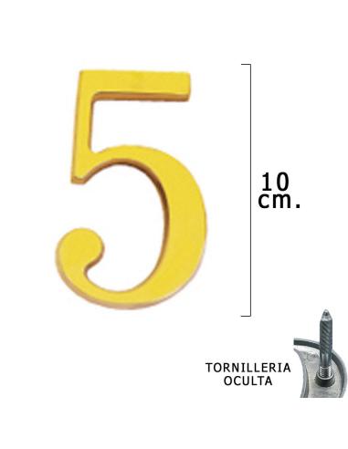 Numero Latón "5" 10 cm. con Tornilleria Oculta (Blister 1 Pieza) - Imagen 1