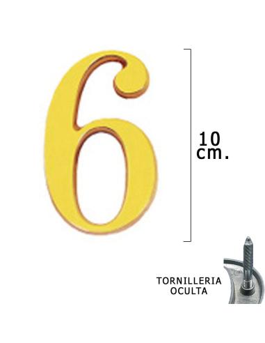 Numero Latón "6" 10 cm. con Tornilleria Oculta (Blister 1 Pieza) - Imagen 1