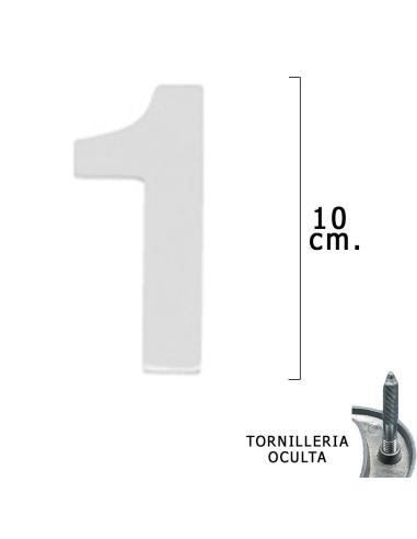 Numero Metal "1" Plateado Mate 10 cm. con Tornilleria Oculta (Blister 1 Pieza) - Imagen 1