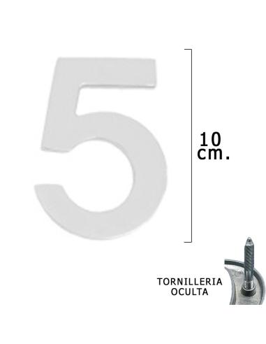 Numero Metal "5" Plateado Mate 10 cm. con Tornilleria Oculta (Blister 1 Pieza) - Imagen 1
