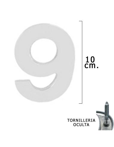 Numero Metal "9" Plateado Mate 10 cm. con Tornilleria Oculta (Blister 1 Pieza) - Imagen 1