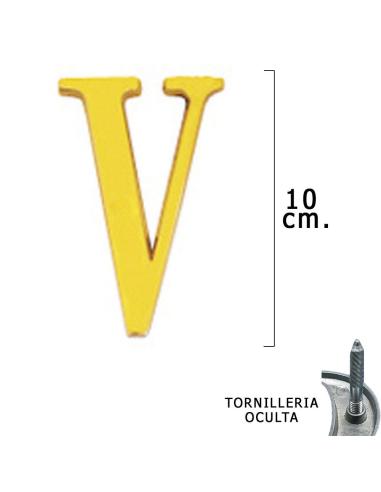 Letra Latón "V" 10 cm. con Tornilleria Oculta (Blister 1 Pieza) - Imagen 1