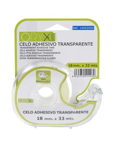 Cinta Celo Adhesivo Transparente 18 mm. x 33 Mts. Con Dispensador. - Imagen 1