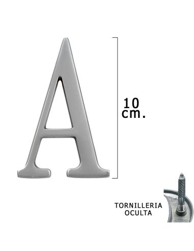 Letra Metal "A" Plateada Mate 10 cm. con Tornilleria Oculta (Blister 1 Pieza) - Imagen 1