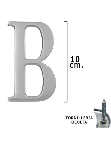 Letra Metal "B" Plateada Mate 10 cm. con Tornilleria Oculta (Blister 1 Pieza) - Imagen 1