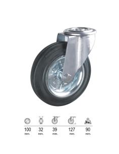 Rueda Industrial Goma Negra Pasante 100mm - Imagen 1