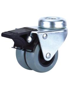 Rueda Industrial Doble Poliamida Gris Pasante con freno 50mm - Imagen 1