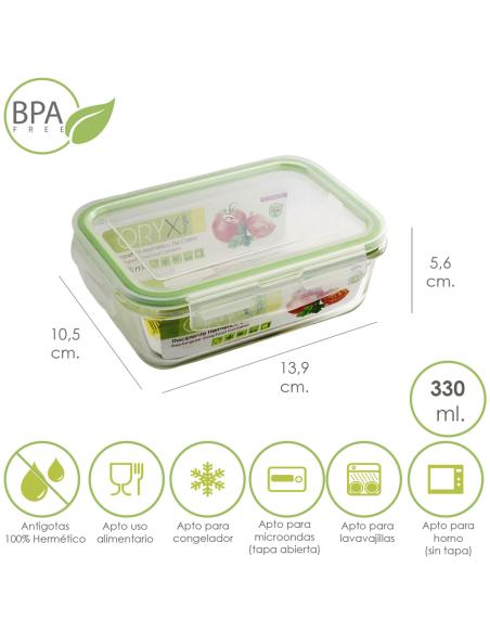 Recipiente Hermetico Cristal Rectangular  330 ml. 13.9 x 10.5 x 5.6 (alt) cm. - Imagen 1