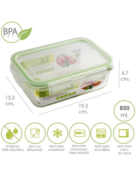 Recipiente Hermetico Cristal Rectangular 850 ml. 19.5 x 13.3 x 6.7 (alt) cm. - Imagen 1