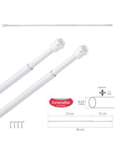 Barra Visillo Extensible 23/38 cm. con Muelle Presion, Soportes y Ventosas (2 Piezas) - Imagen 1