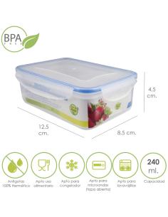 Recipiente Hermetico Plastico Rectangular 240 ml. 12.5x8.5x4.5 (Alt.) cm. - Imagen 1