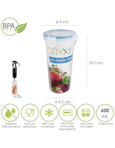 Vaso Recipiente Hermetico Medidor Plastico Redondo 600 ml. Ø 9x18.5 (Alt.) cm. - Imagen 1