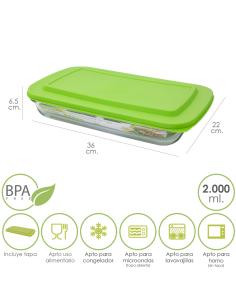 Fuente Cristal Rectangular Con Tapa 2 Litros 36 x 22 x 6.5 (Alt) cm. - Imagen 1