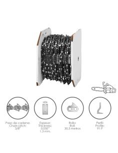 Cadena Motosierra 3/8" / 0.050" 1,3 mm. / 91 P / Rollo 30,5 metros. - Imagen 1