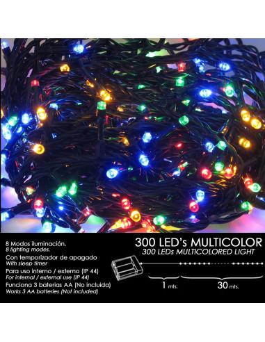 Luces Navidad A Pilas 300 Leds Multicolor Interior / Exterior (IP44) - Imagen 1