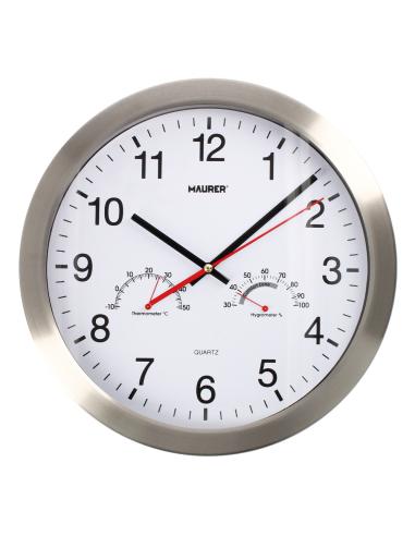 Reloj De Pared Ø 30 cm. Con Higrometro y Termometro. Frontal En Acero - Imagen 1