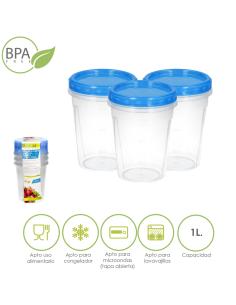 Juego Recipientes Plastico Redondos 1 Litro (Pack 3 piezas) - Imagen 1
