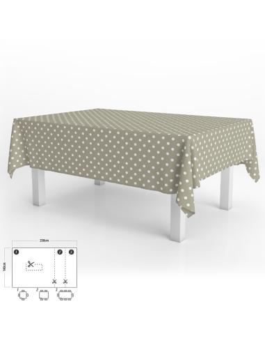 Mantel Hule Rectangular Topos Beige Impermeable Antimanchas PVC 140x250 cm.  Recortable Uso Interior y Exterior - Imagen 1