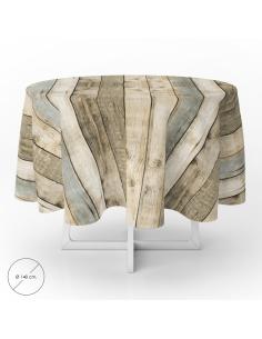 Mantel Hule Redondo Tablones Madera Impermeable Antimanchas PVC Ø 140 cm. Uso Interior y Exterior - Imagen 1