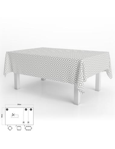 Mantel Hule Rectangular Rombos Grises Impermeable Antimanchas PVC 140x250 cm.  Recortable Uso Interior y Exterior - Imagen 1