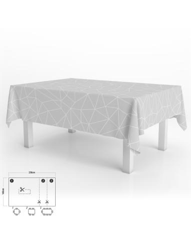 Mantel Hule Rectangular Geométrico Gris Impermeable Antimanchas PVC 140x250 cm.  Recortable Uso Interior y Exterior - Imagen 1