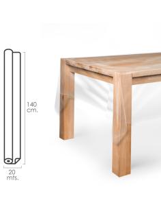 Mantel Hule Rectangular Transparente. Impermeable Antimanchas PVC 140 cm. x 20 metros. Rollo Recortable. Interior y Exterior - I