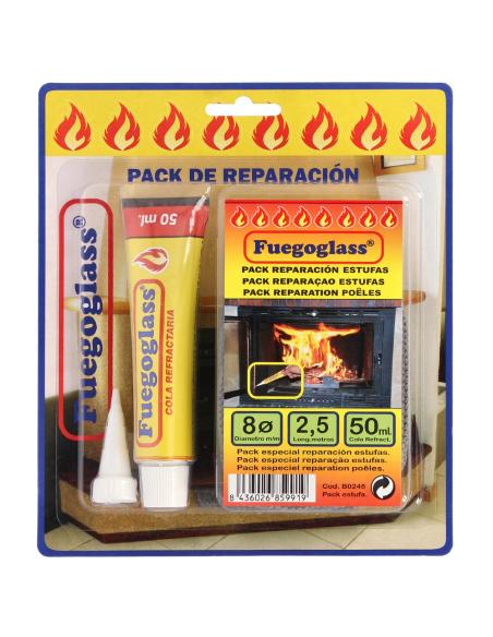 Kit Reparacion Estufas/Chimeneas, Cola Refractaria y Cordon Fibra Vidrio 8 mm. x 2,5 m. - Imagen 1