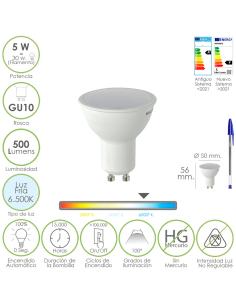 Bombilla Led Dicroica Rosca GU10. 5 Watt. Equivale A 50 Watt. 500 Lumenes. Luz Fria (6500º K.) - Imagen 1