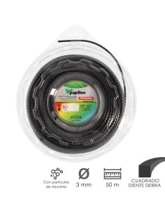 Hilo Nylon Desbrozadoras Cuadrado Dientes Sierra Profesional Ø 3,0 mm. Rollo 50 metros. Hilo Nylon Corte Desbrozadores Hierba, -