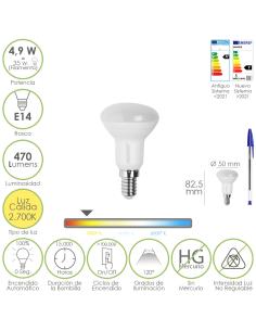 Bombilla Led Reflectante Rosca E14. 4,9 Watt. Equivale A 35 Watt. 470 Lumenes. Luz Cálida (3000º K.) - Imagen 1
