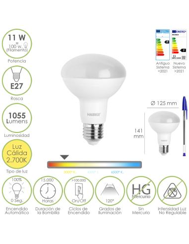 Bombilla Led Reflectante E27. 11 Watt. Equivale A 100 Watt. 1055 Lumenes. Luz Calida 2700º K. - Imagen 1