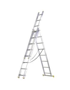 Escalera Aluminio 3 Tramos 9+9+9 Peldaños.Plegable, Telescópica, Antideslizante, Resistente. - Imagen 1