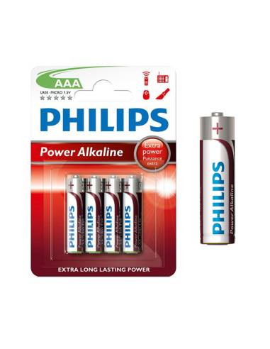 Pila alkalina philips aaa - lr03 1,5v (blister 4 unid) ø10,5x44,5mm