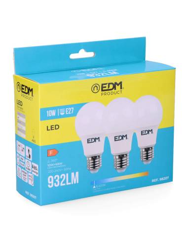 Kit 3 lâmpadas led standard e27 10w 810lm 6400k luz fria ø6x10,8cm edm