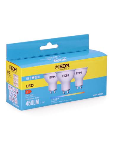 Kit 3 lâmpadas dicroicas led gu10 5w 450lm 6400k luz fria ø5x5,5cm edm