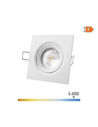 Downlight led empotrable cuadrado 5w 6400k luz fria marco blanco 9x9cm edm