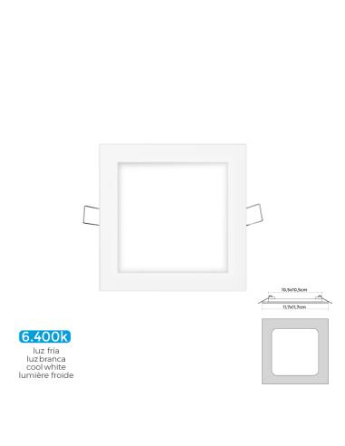 Mini downlight led empotrable cuadrado 6w 6400k luz fria. color blanco 11,7x11,7cm edm